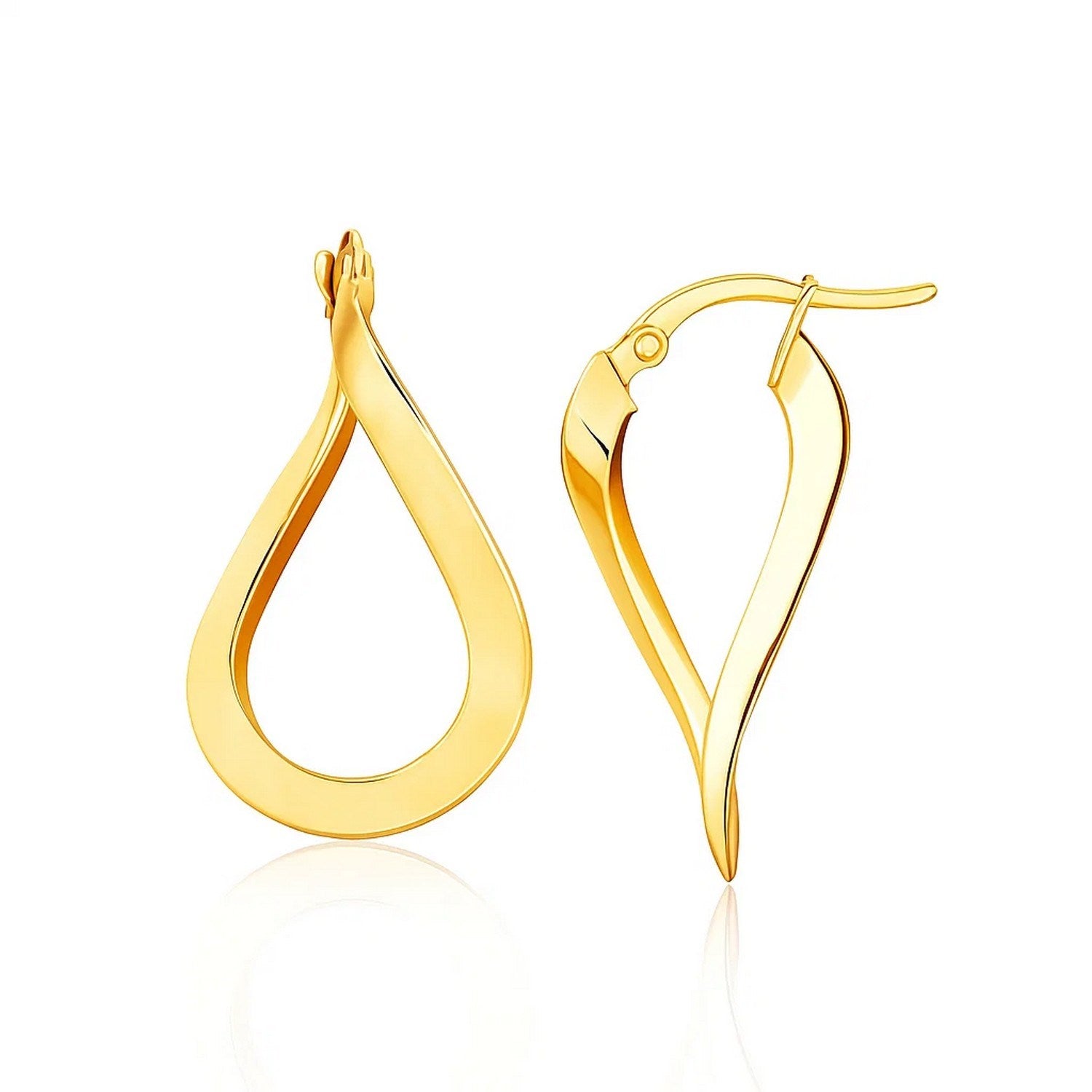14k Yellow Gold Flat Polished Twisted Hoop Earrings in a sleek high-contrast midnight luxury editorial style